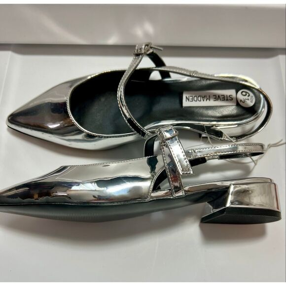 Steve Madden Women's Silver Anyaa  Slingback Double Strap Flats Metallic Size 6. - Picture 1 of 10
